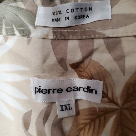 Pierre Cardin Tan and Brown Tropical Floral Short Sleeve Button Down, 2X - Picture 2 of 3